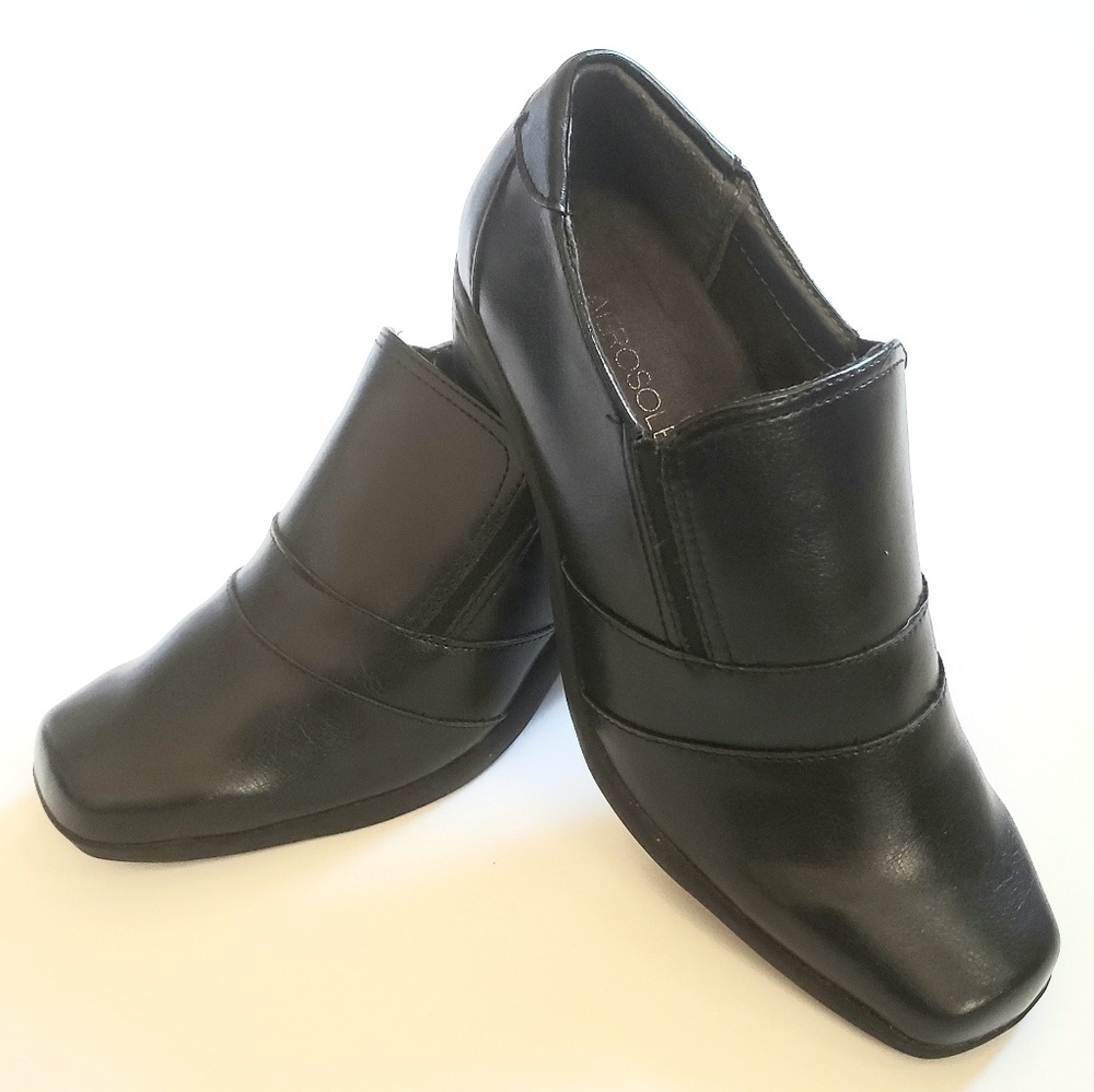 AEROSOLES Backsaw Black Slip On Heel Comfort Shoes